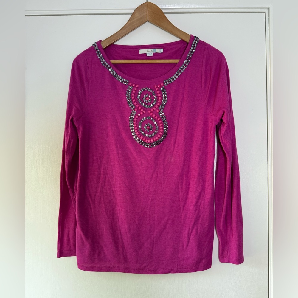 Boden Mulberry Bejeweled Embellished Neckline Metallic Preppy Modern Soft Girl